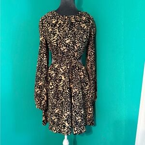 Black and TanPatterned Dress